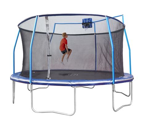 Bounce Pro 15 Trampoline Basketball Hoop Safety Enclosure Blue