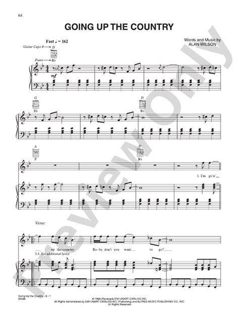 Going Up The Country Pianovocalchords Canned Heat Digital Sheet