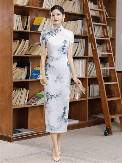 Chinese Traditional Silk Qipao Dress With Lining Women Summer Long