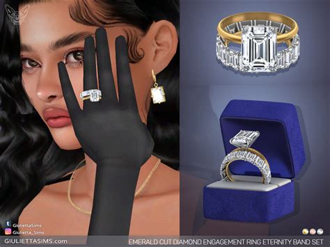 The Sims Resource Emerald Cut Diamond Engagement Ring Eternity Band Set