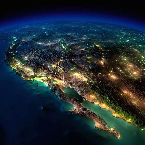 Exaggerated Relief Map Of Western North America At Night Fotos De