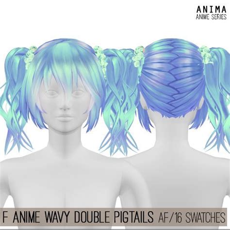 Female Anime Wavy Double Pigtails Hair For The Sims 4 By
