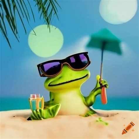 Funny 3d Frog Wearing Sunglasses On A Beach On Craiyon
