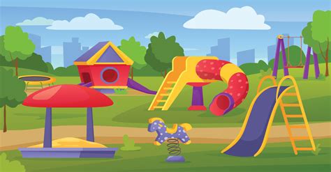 Empty Children Outdoor Playground In City Park Or Schoolyard Cartoon