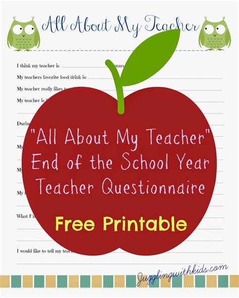 All About My Teacher Free Printable Free Printable