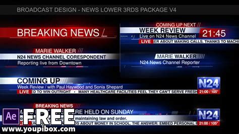 A professional and sleek set of lower thirds perfect for local news or live broadcasts. Broadcast Design - News Lower 3rds Package V4 | Free After ...