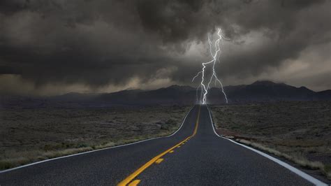 4580642 Road Hills Clouds Valley Lightning Desert Storm Nature