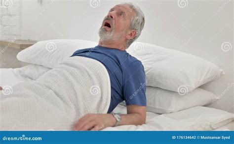 Nightmare Senior Old Man Waking Up In Shock Stock Photo Image Of