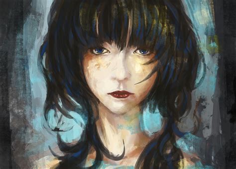 Wallpaper Face Painting Women Portrait Anime Artwork Blue Art