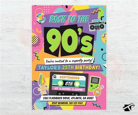 90s Birthday Invitation 90s Party Invite 90s Birthday Party Etsy México