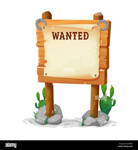 Cartoon Wild West Wanted Board Wooden Sign Or Signboard Vector