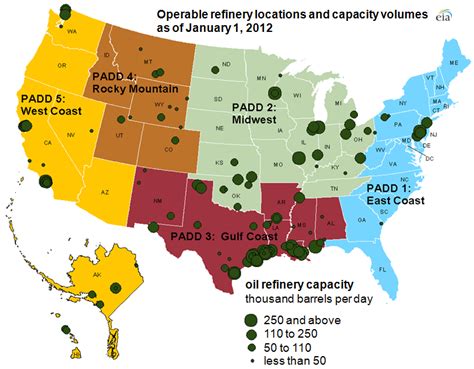 Location And Capacity Of Operable Oil Refineries In The Usa 2012 771