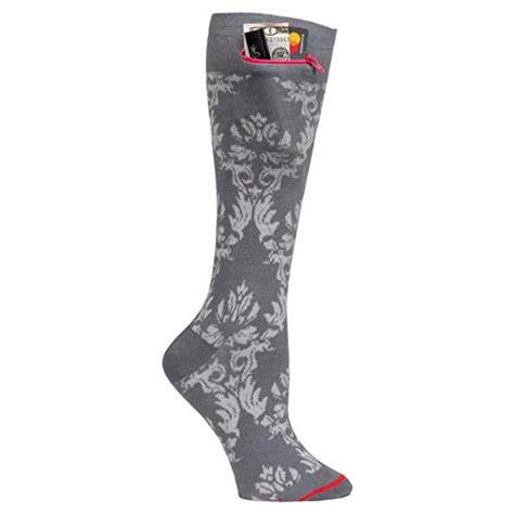 Pocket Socks Pocket Socks Womens Fashion Knee High Damask Grey With