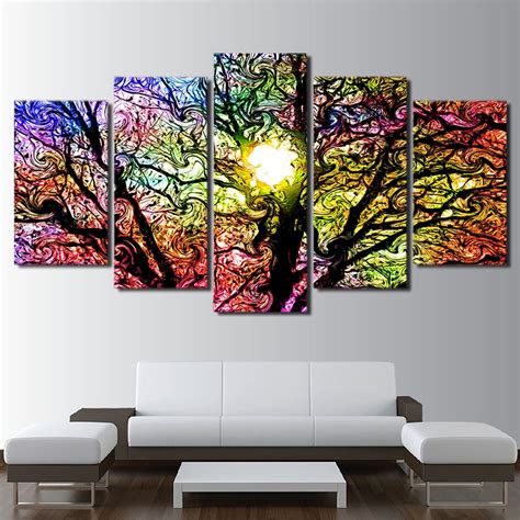5 Piece Colorful Sun Tree Poster Canvas Painting Home