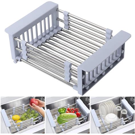 Expandable Dish Drying Rack Over Sink Stainless Steel Adjustable Dish