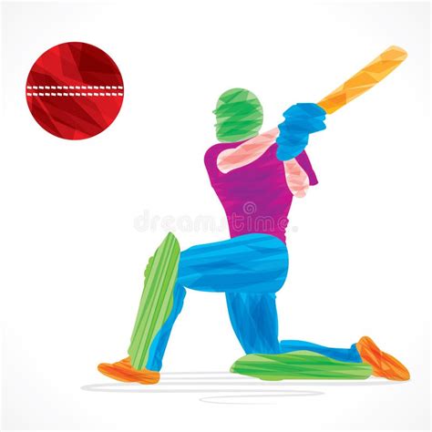 Colorful Cricket Player Hit The Big Ball Sketch Design Stock Vector