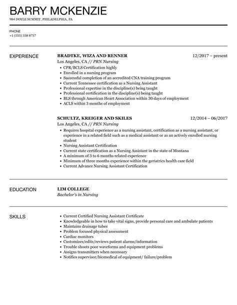 PRN Nursing Resume Samples | Velvet Jobs