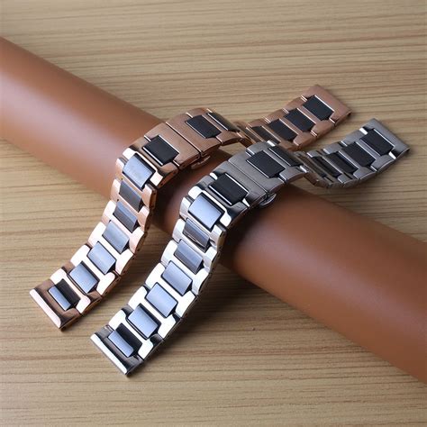 Black Watchband With Silver Stainless Steel Rosegold Watch Band Strap