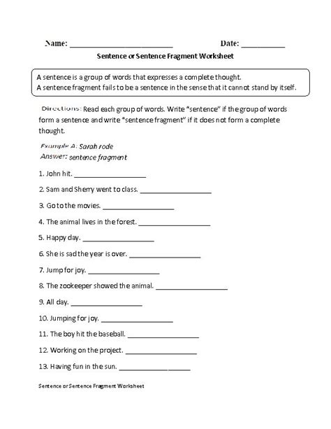 Sentence Fragments Worksheet For 9th 12th Grade Lesson Planet