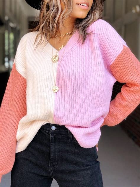 Rose All Day Colorblock Sweater Color Block Sweater Chic Sweaters