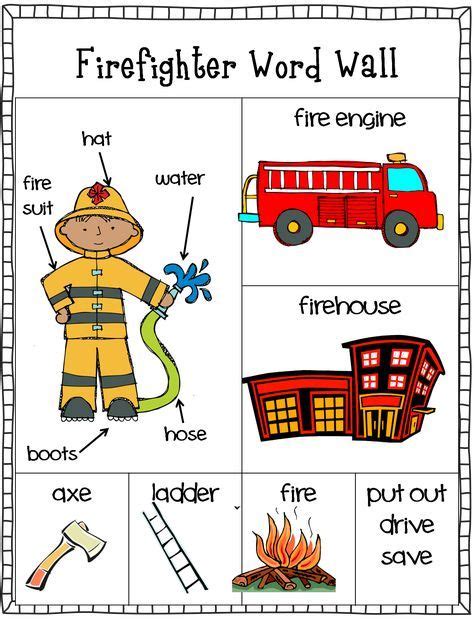 Freebie Firefighter Word Wall Writing Center Fire Safety Preschool