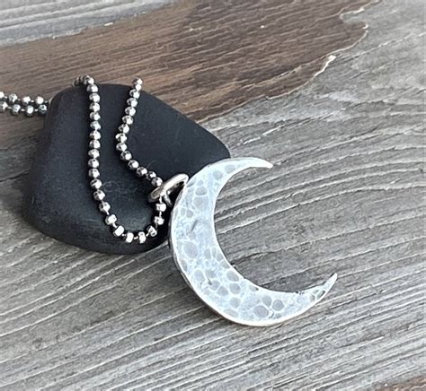 Celestial Moon Necklace Handmade Rustic Silver Jewelry Twilight