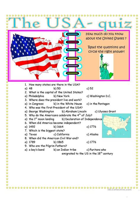The Usa Quiz English Esl Worksheets Teaching Government Teaching