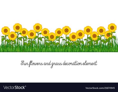 Sunflowers And Grass Decoration Element Royalty Free Vector