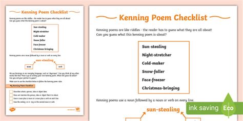 Kenning Poems Rules And Checklist Hecho Por Educadores