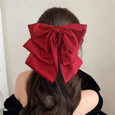 lsljs silk satin hair bows for women large ribbon bow hair clip oversized long tail bowknot