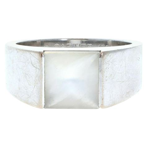 Cartier 18k White Gold Moonstone Tank Ring 126g For Sale At 1stdibs