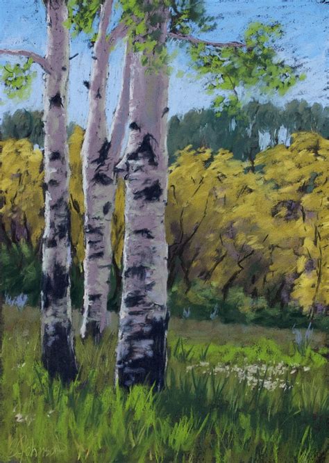 Birch Tree Painting Pastel Landscape Landscape Trees Landscape