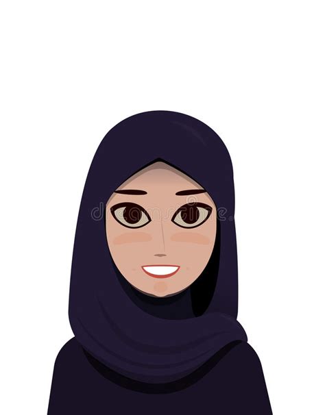 Cartoon Portrait Of Muslim Beautiful Woman In Hijab Stock