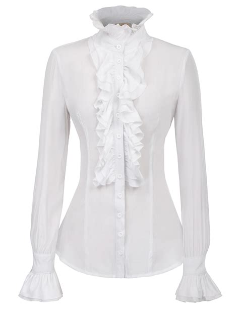 Autumn Winter Blouse White Vintage Retro Victorian Style Long Sleeve Ruffled Blouse Shirt Tops