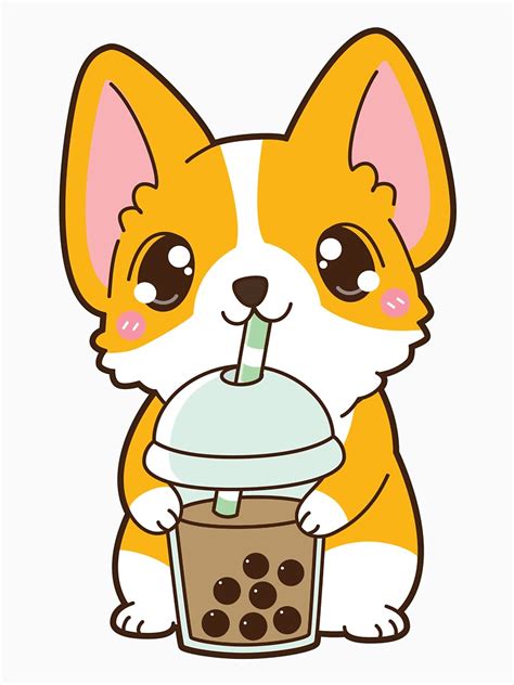 Boba Corgi Classic Milk Tea Cute Animal Drawings Kawaii Cute
