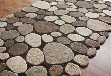 Handmade Wool Pebbles Cobblestone Rug Natural 86x116