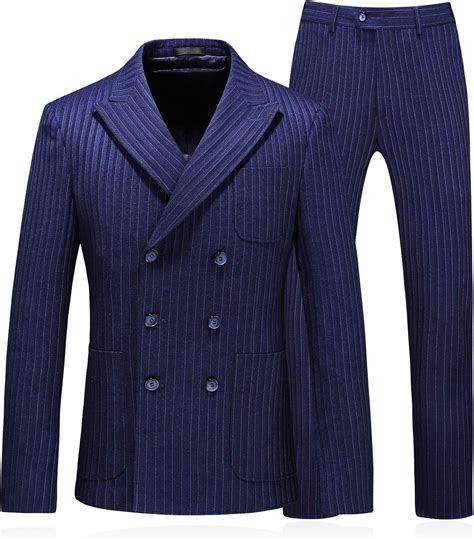 Mogu Mens Double Breasted Pinstripe 3 Piece Suit Slim Fit Blazer Jacket