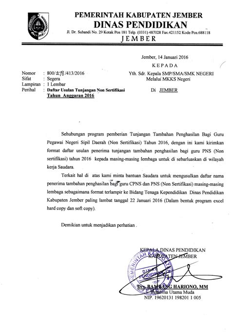 Dengan hormat, dalam rangka memperingati hari pendidikan nasional pada tanggal. Kop Surat Dinas Pendidikan Kabupaten Jember - Contoh Kop Surat