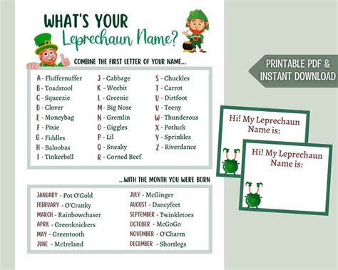 Whats Your Leprechaun Name Game Printable St Etsy In 2023