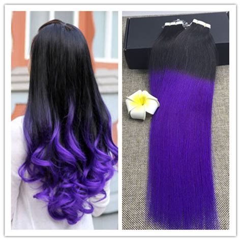 Full Shine Dip Dye Ombre Blayage Tape Hair Extensions Ombre Purple Hair