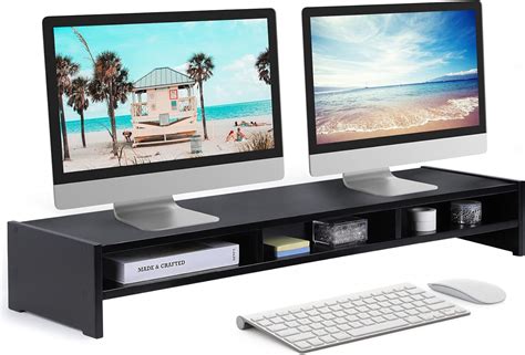 MaxGear Large Dual Monitor Stand Riser For Desk Wood Computer Monitor