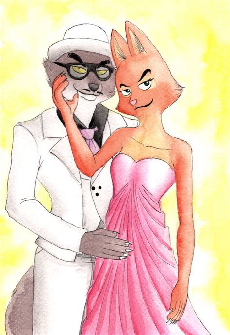 A Drawing Of A Man And Woman Dressed In Formal Wear With A Cat On Their Shoulder