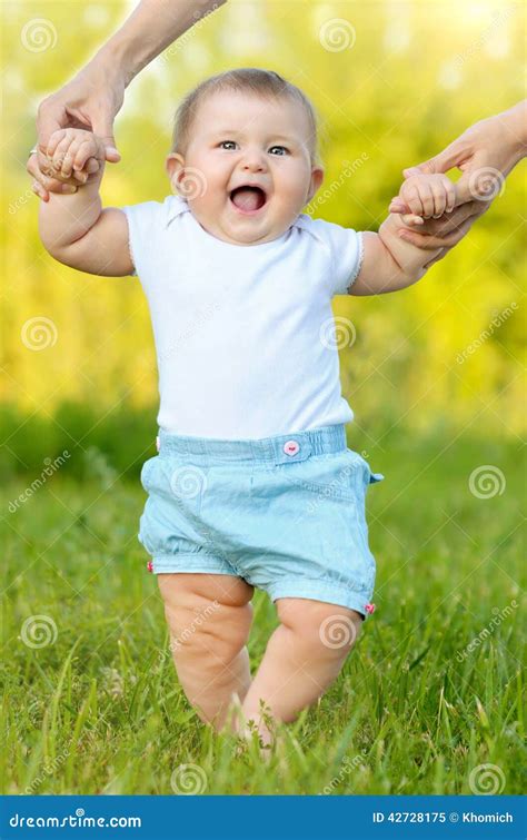 Cute Little Baby Doing First Steps Stock Image Image Of Grass