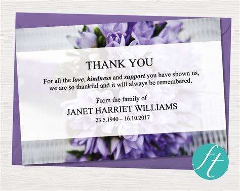 Funeral Thank You Card Purple Bouquet Funeral Templates