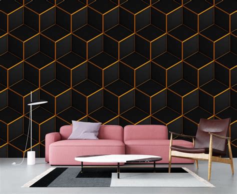 Abstract Black Geometric Wallpaper Peelandstick Self Adhesive Etsy