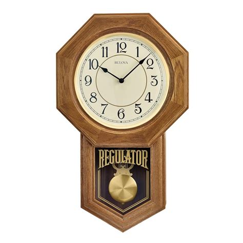 Bulova Golden Oak And Octagon Frame Solid Hardwood Wall Clock With