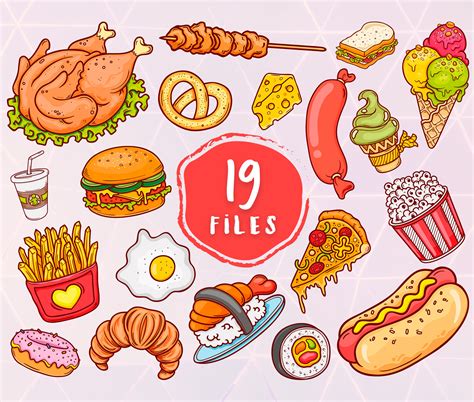 Food Color Doodles Svg Bundle Tasty Food Eps Set Fast Food Etsy