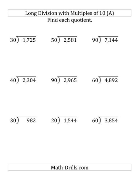 Long Division Math Worksheets