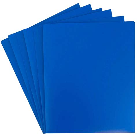 Jam Heavy Duty Plastic Two Pocket Presentation Folders Blue 6 Pack