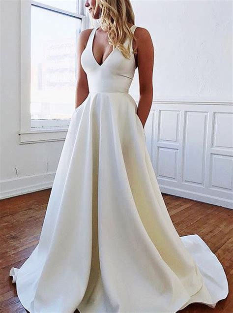 Simple Minimalist Wedding Dress Satin Wedding Dress With Pocketsa Line
